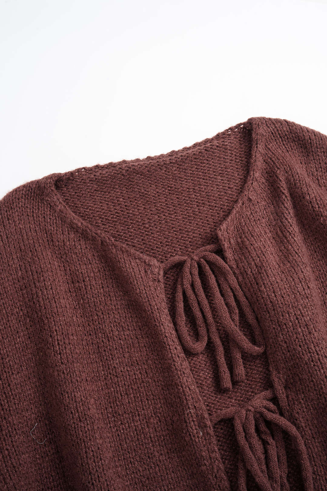 Knit Round Neck Tie-Up Cardigan - Image 7