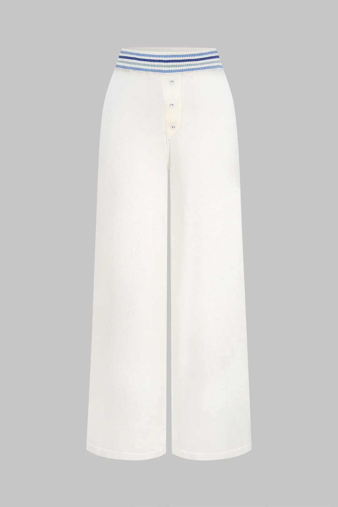Knit Button Contrast Wide Leg Pants