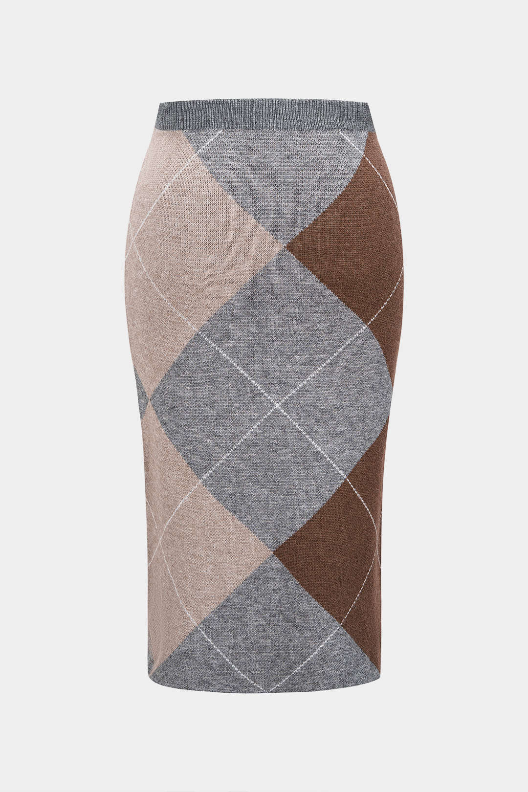 Plus Size Knit Contrast Plaid Print Skirt - Image 2