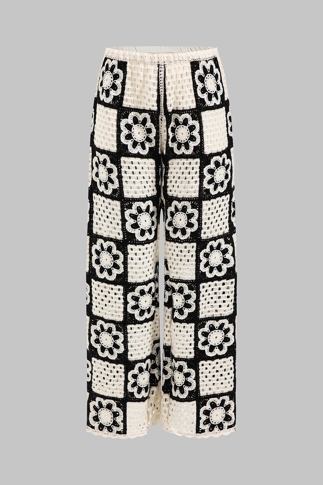Knit Contrast Cut Out Wide Leg Pants