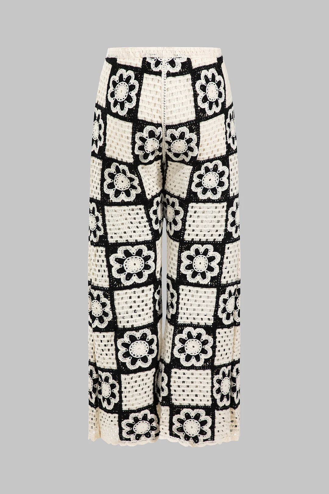 Knit Contrast Cut Out Wide Leg Pants - Image 2