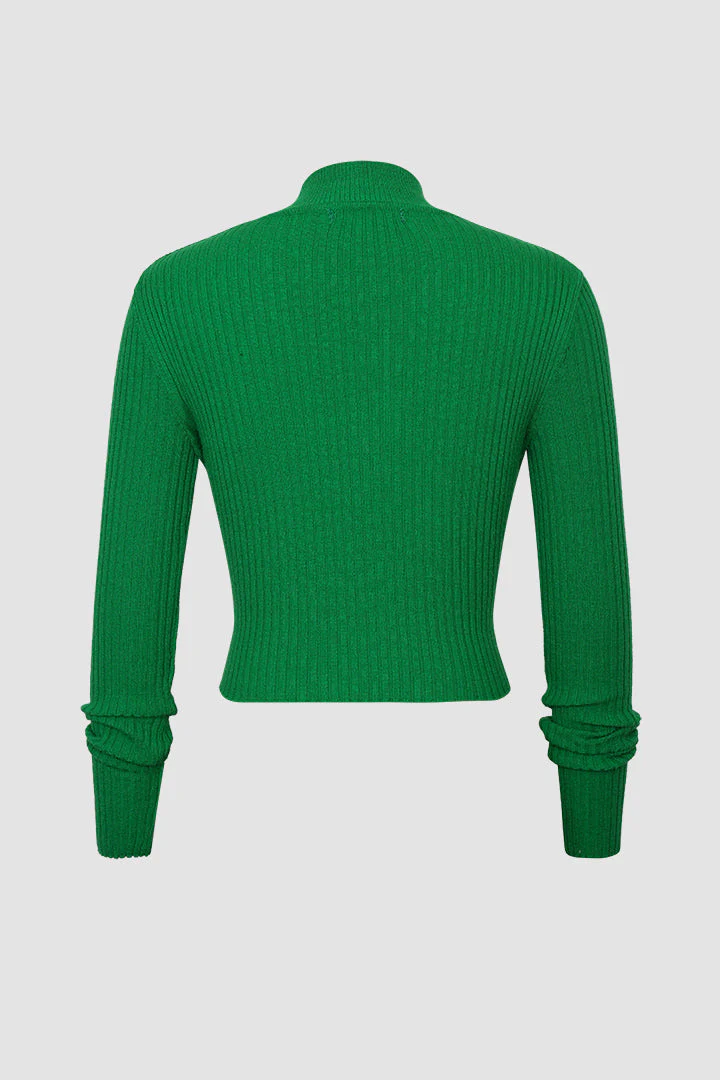High Neck Wrap Knitted Long Sleeve Top - Image 4