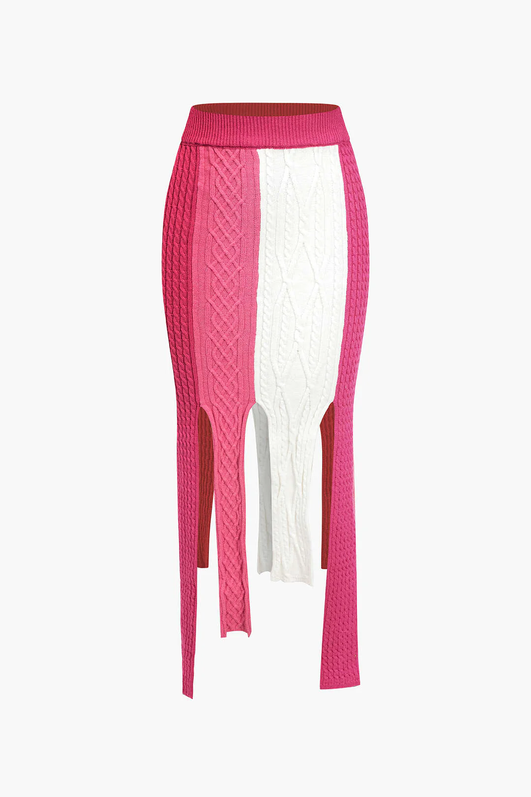 Contrast Fringe Hem Knit Midi Skirt - Image 5
