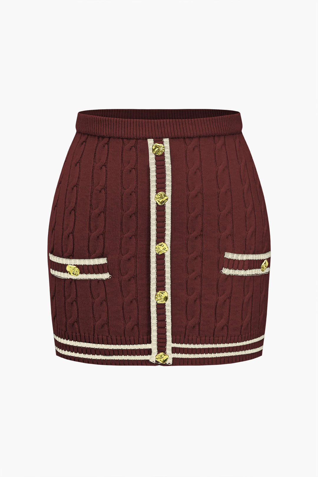 Color Block Print Knit Button Skirt - Image 5
