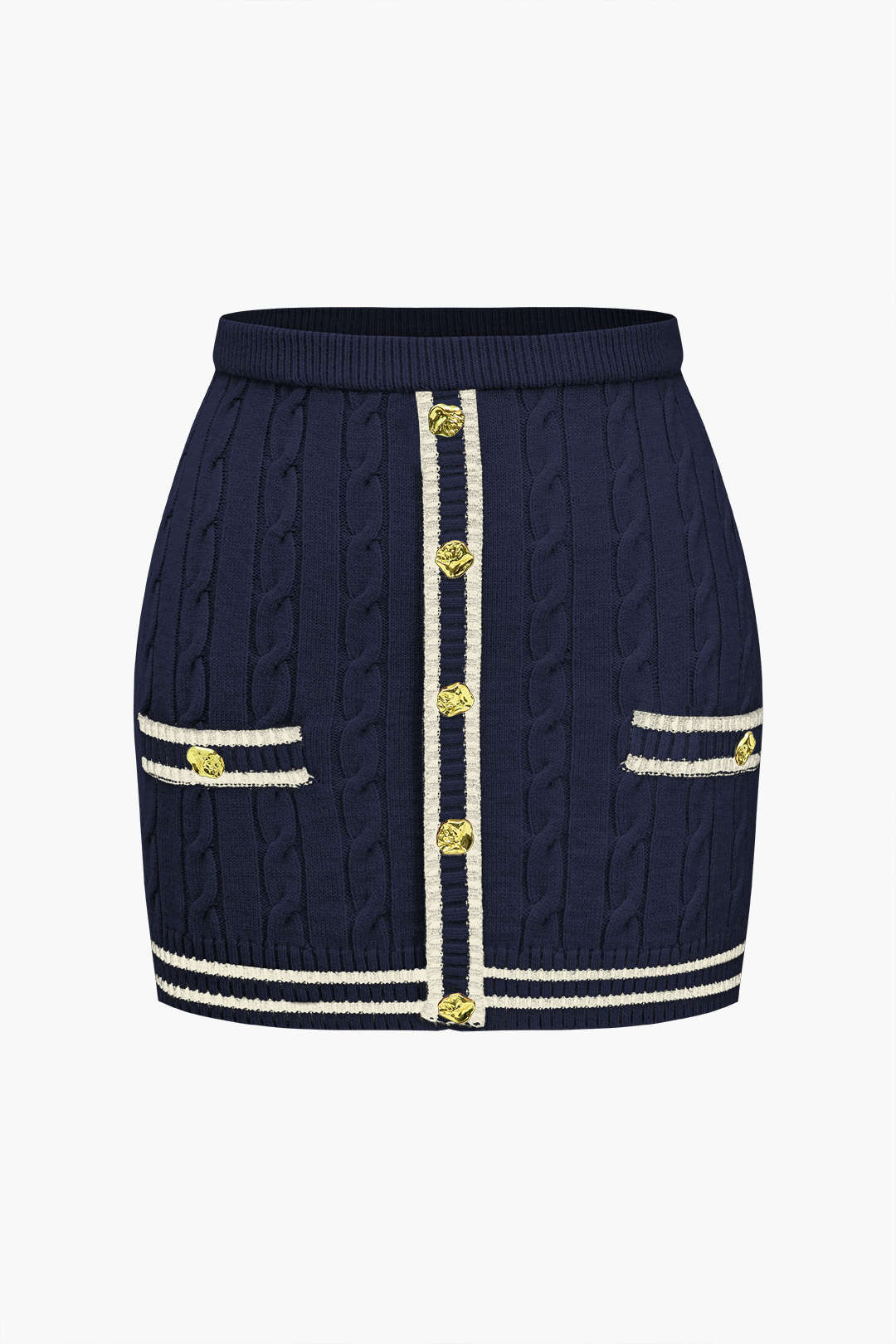 Color Block Print Knit Button Skirt - Image 7