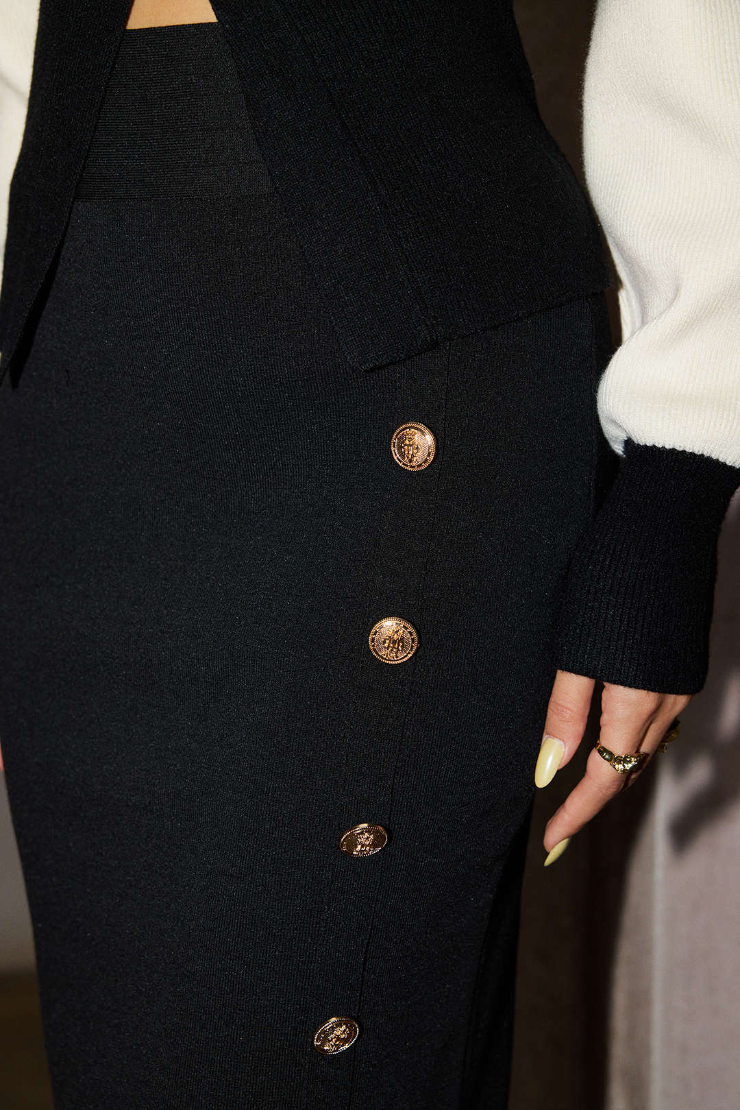 Solid Knit Asymmetrical Button Skirt - Image 6