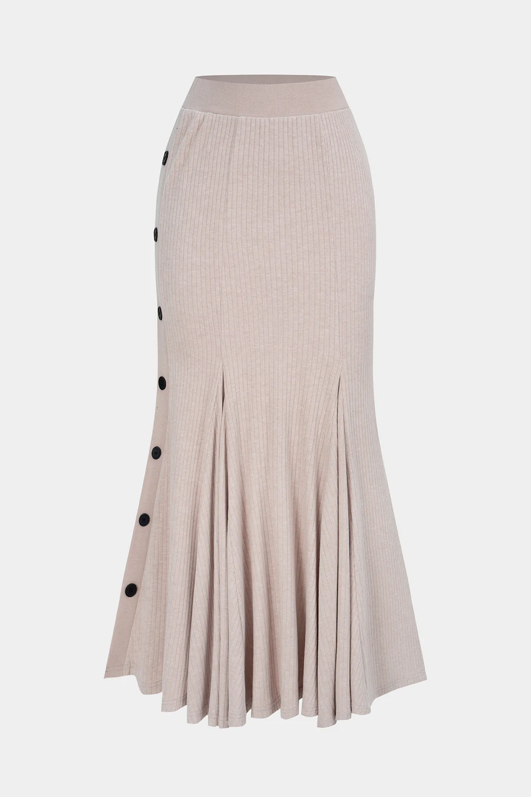 Knit Button Irregular Hem High Waist Slit Skirt