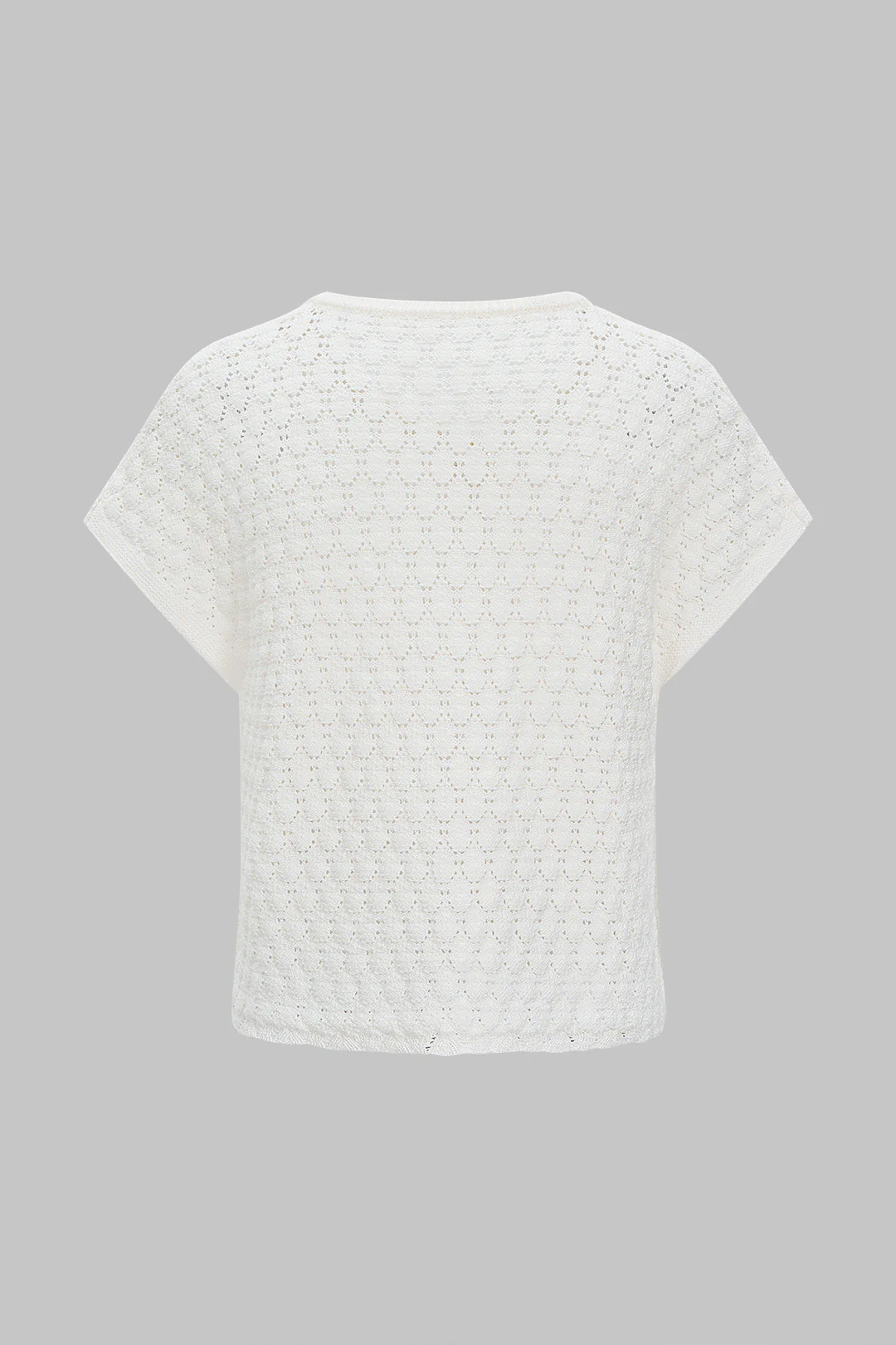 Knit Metallic Decor Cut Out Short Sleeve Top - Image 2