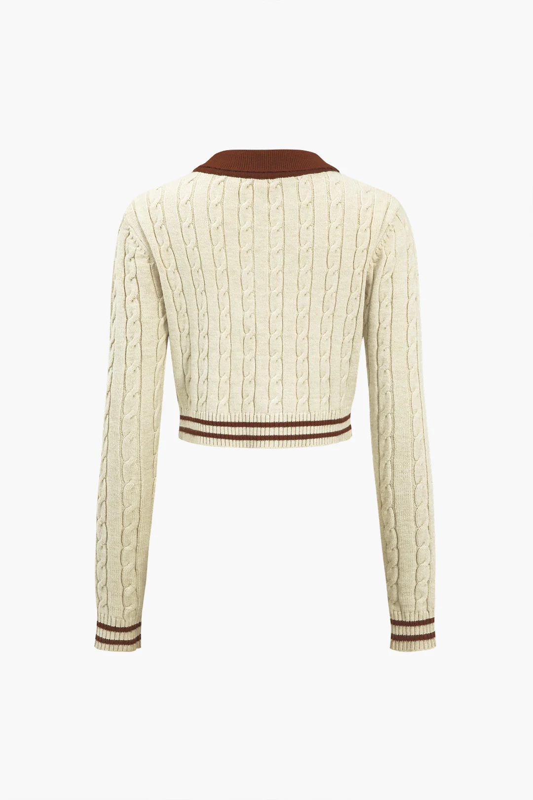 Knit Color Block Button Fake Pockets Long-Sleeve Top - Image 2