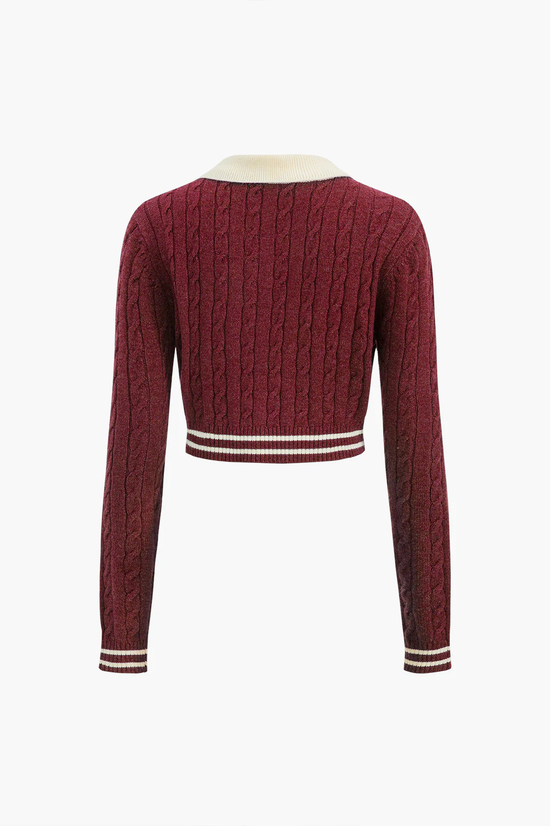 Knit Color Block Button Fake Pockets Long-Sleeve Top - Image 6