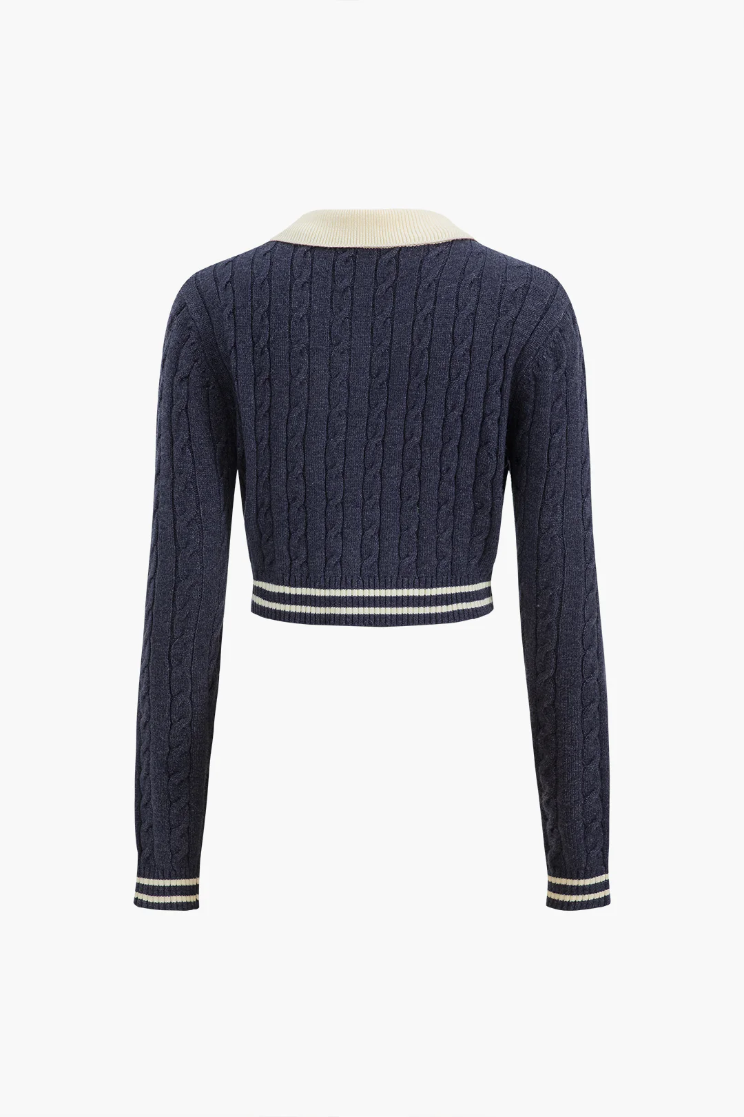 Knit Color Block Button Fake Pockets Long-Sleeve Top - Image 8