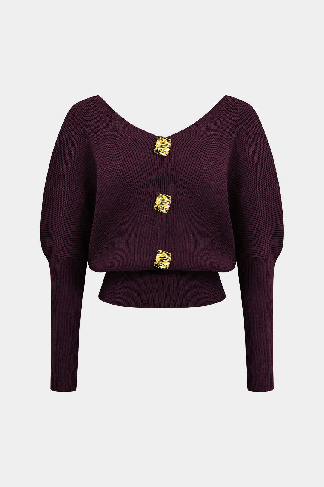Solid Button V-Neck Sweater Long-Sleeve Top - Image 4