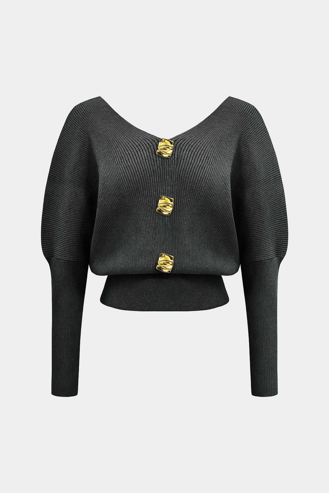 Solid Button V-Neck Sweater Long-Sleeve Top - Image 6