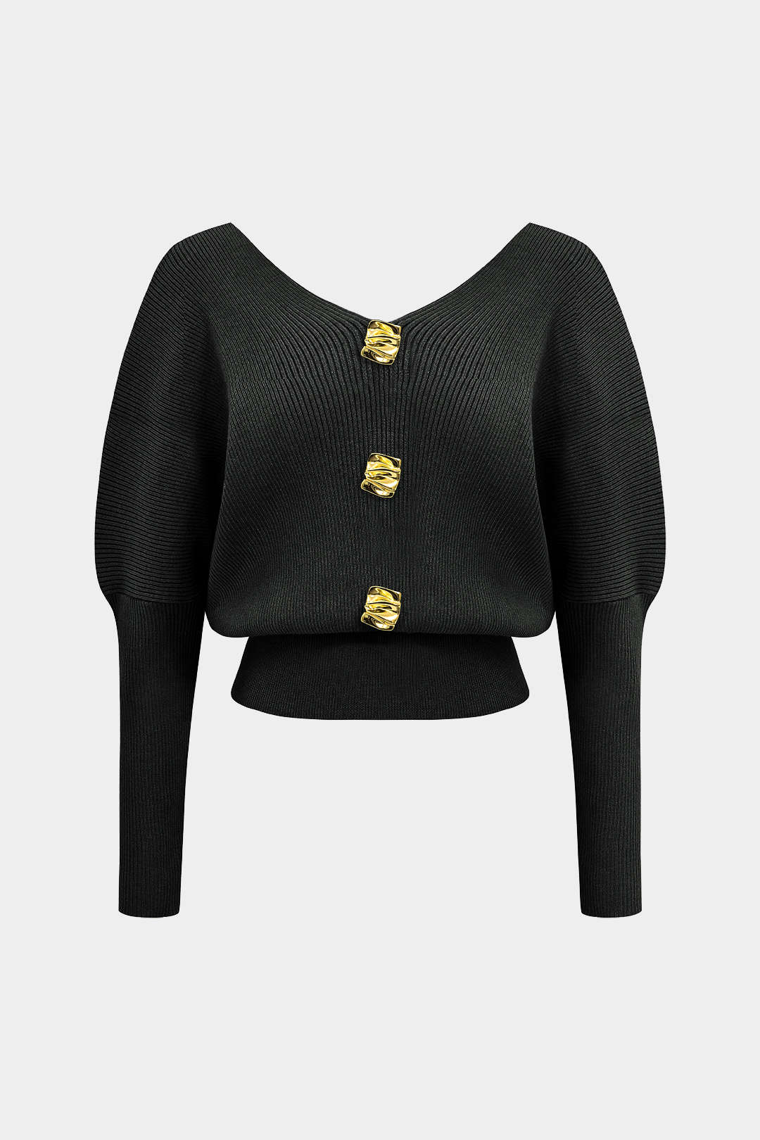 Solid Button V-Neck Sweater Long-Sleeve Top - Image 8