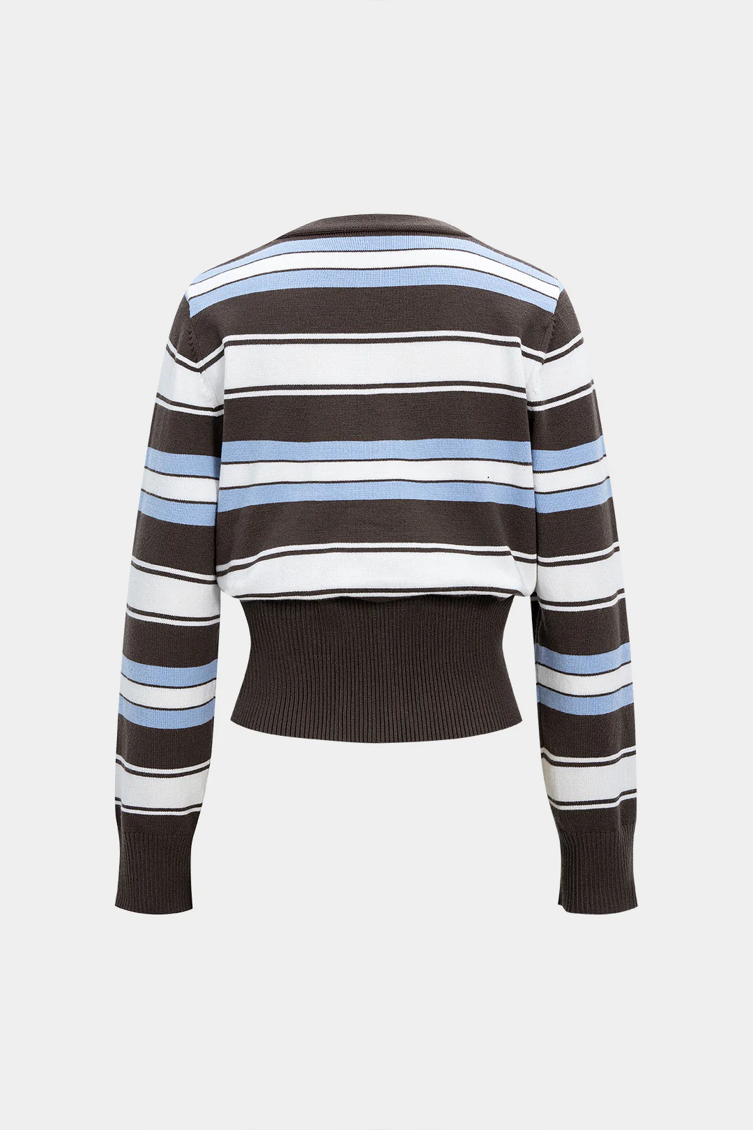 Knit Contrast Stripes Print V-Neck Button Long-Sleeve Top - Image 2