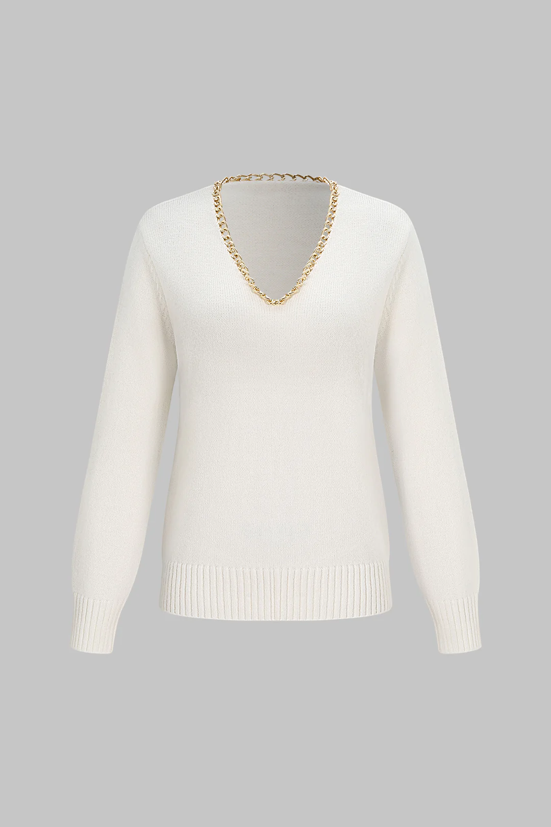 Knit V-Neck Chain Long-Sleeve Top - Image 5