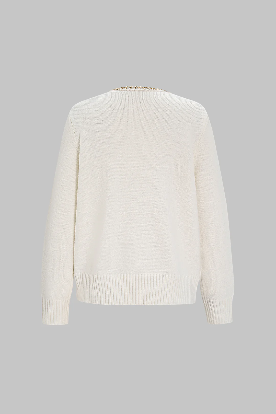 Knit V-Neck Chain Long-Sleeve Top - Image 6