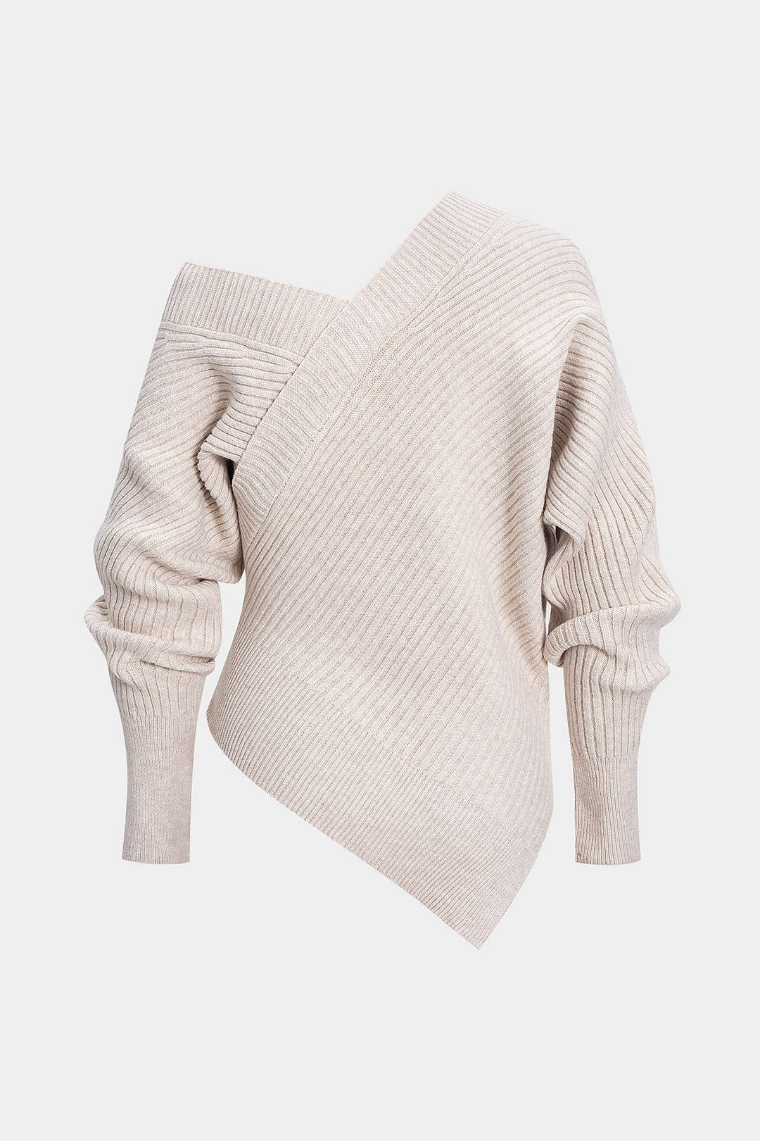 Knit Asymmetrical V-Neck Long-Sleeve Top - Image 2