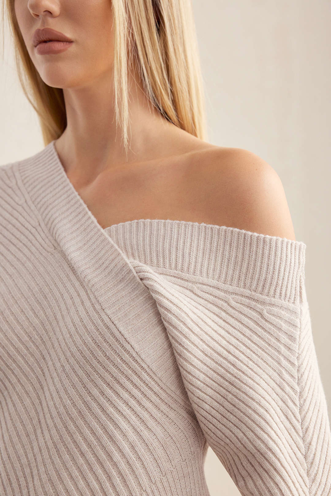 Knit Asymmetrical V-Neck Long-Sleeve Top - Image 7