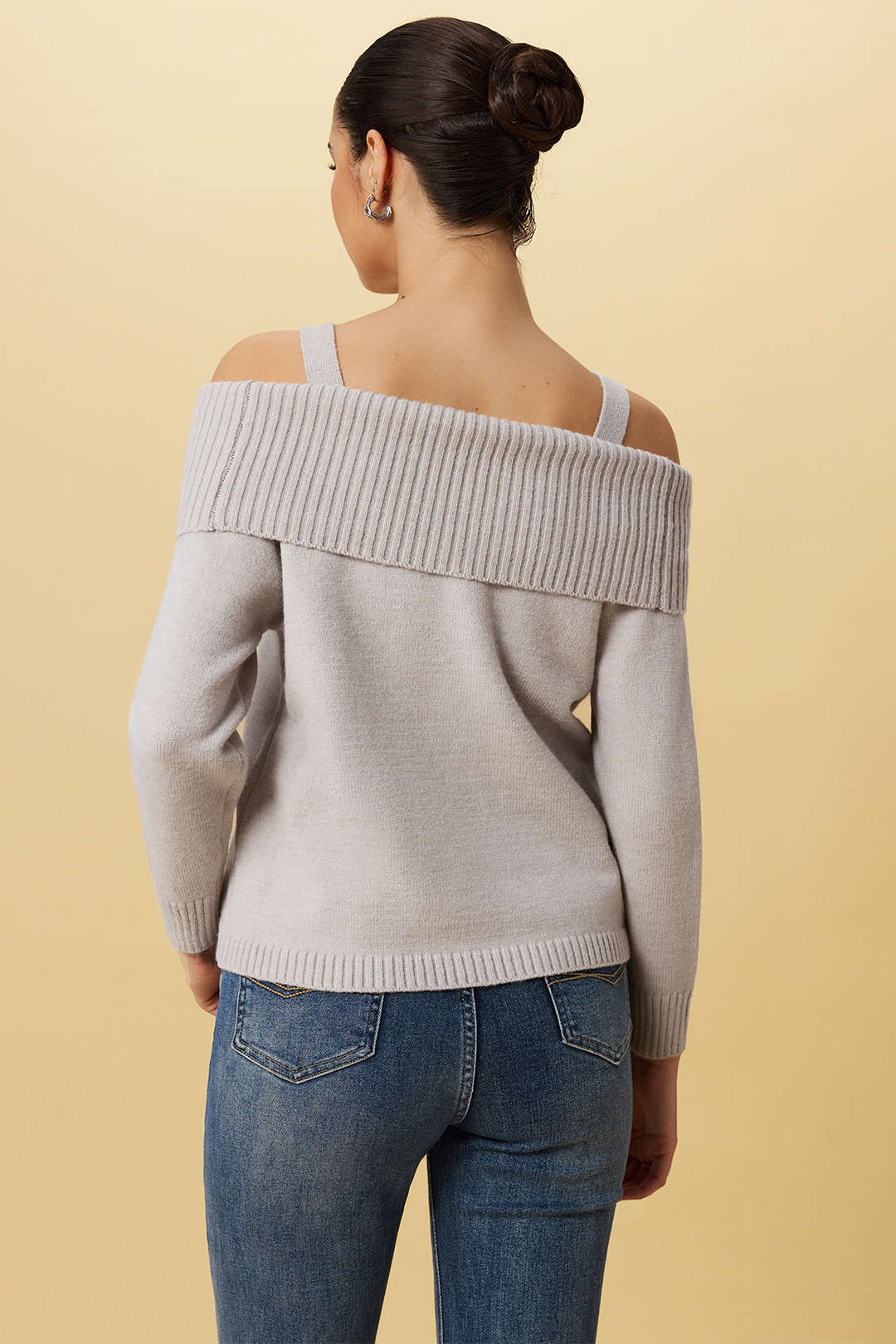 Knit Off-Shoulder Bow Long-Sleeve Top - Image 2