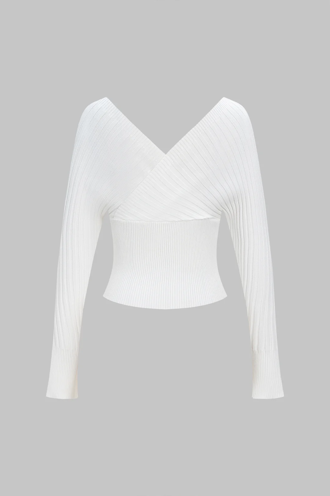 Knit V-Neck Crossed Long-Sleeve Top - Image 2