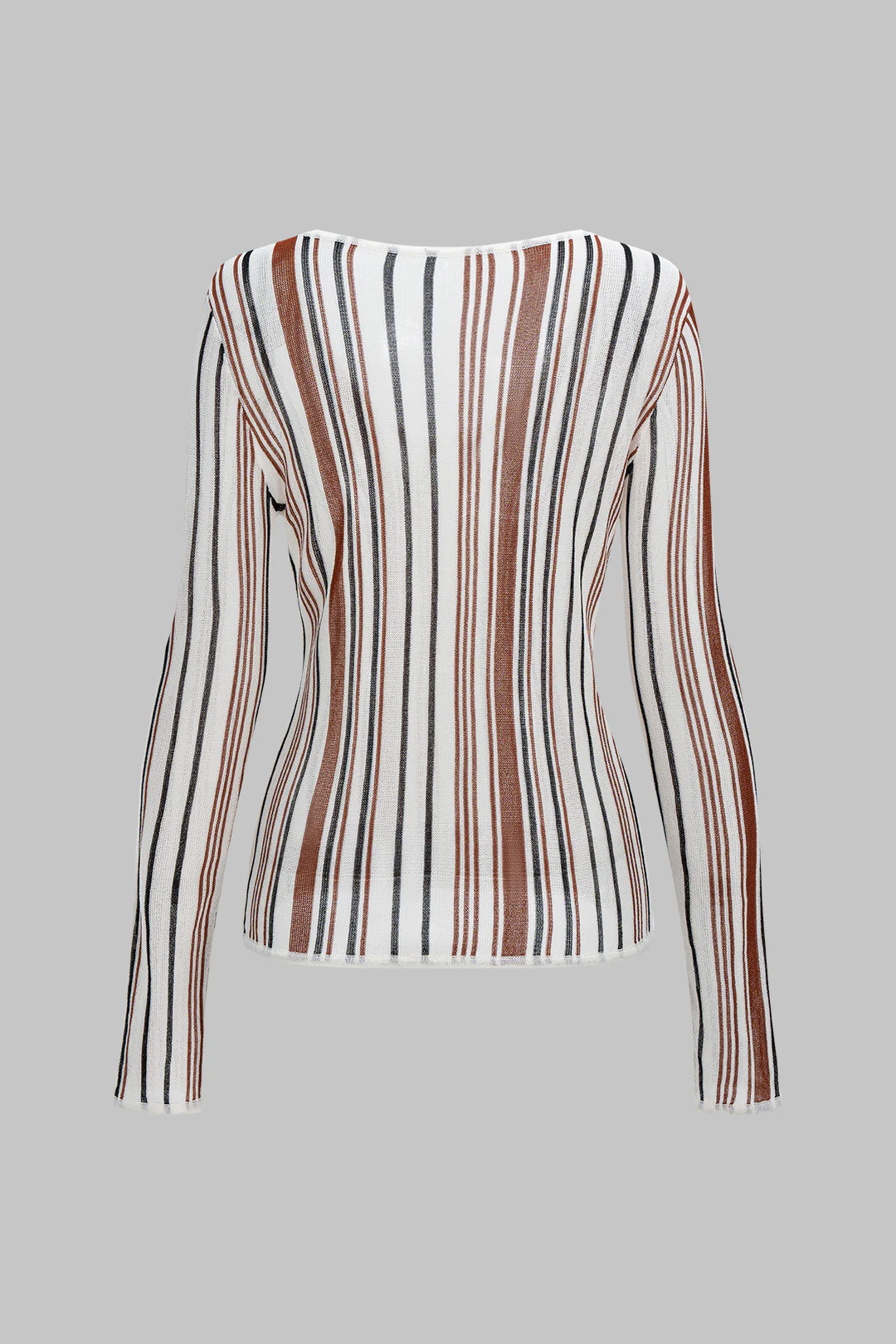 Knit Stripes Print V-Neck Long-Sleeve Top - Image 2
