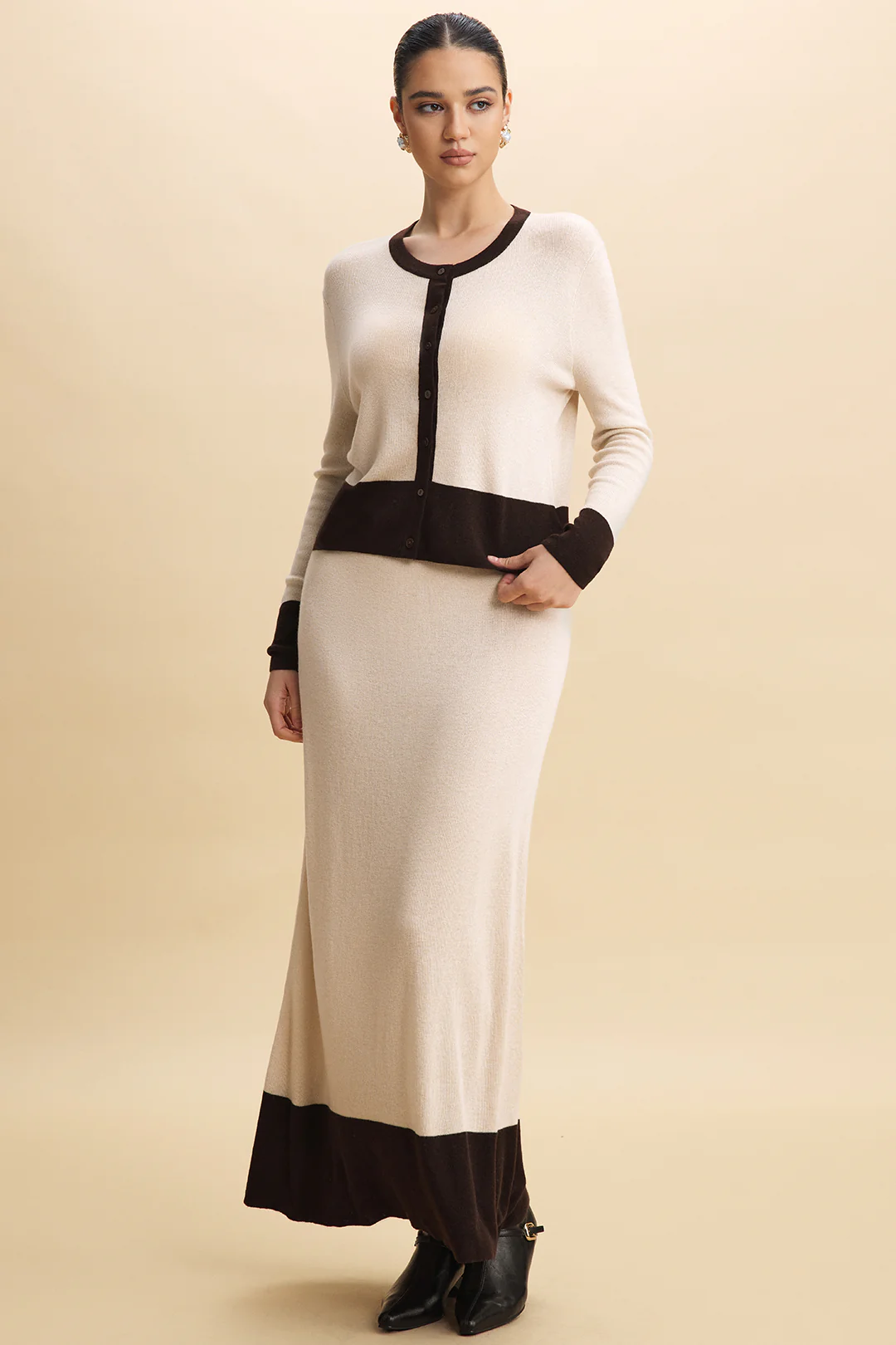 Knit Contrast Button Long-Sleeve Top - Image 2