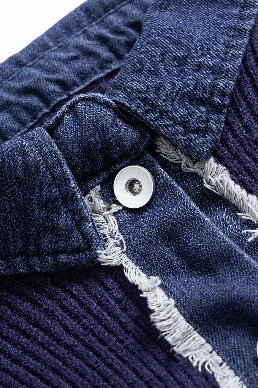 Knit Patchwork Frayed Button Long-Sleeve Top - Image 3