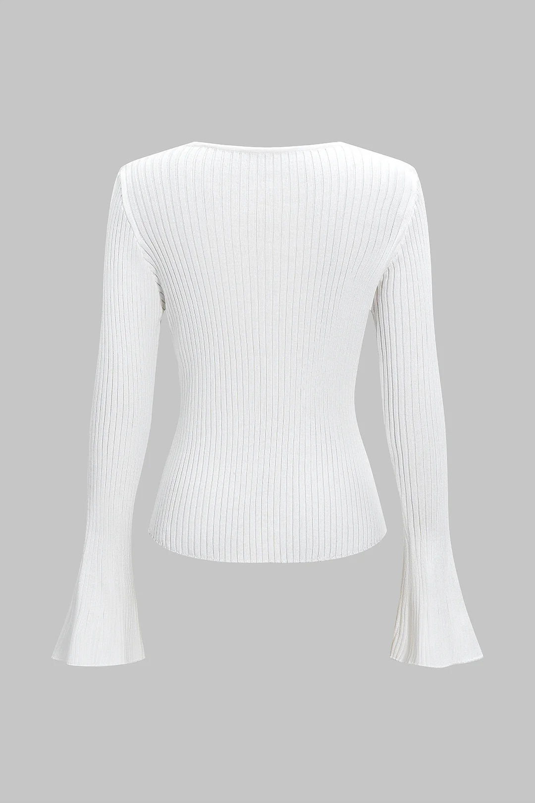 Ribbed Button Bell Sleeve Long-Sleeve Sweater Top - Image 2