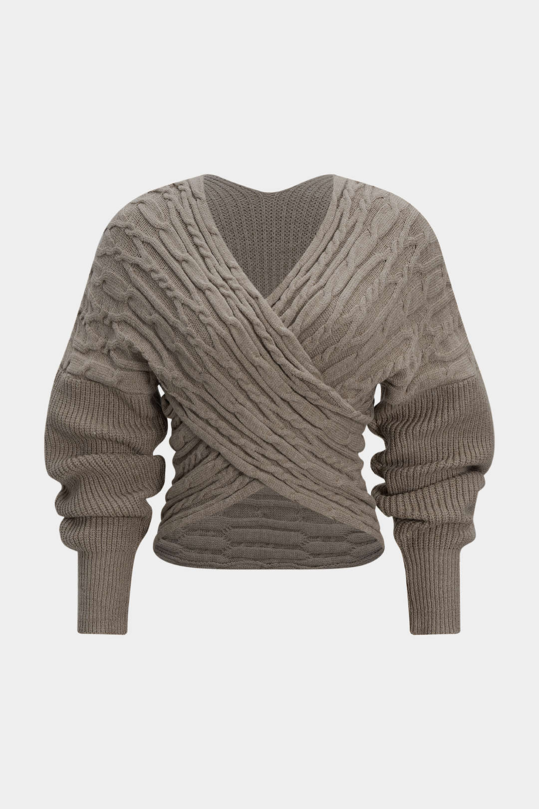 Cable Knit Crossed V-Neck Long-Sleeve Top - Image 6