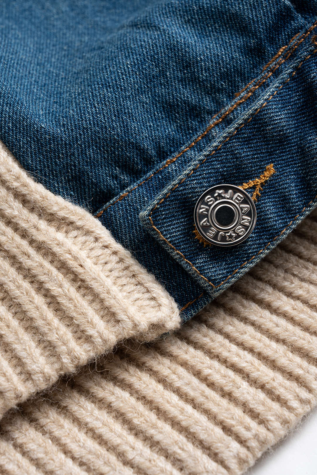 Knit Denim Patchwork Asymmetric Zipper Cardigan - Image 4