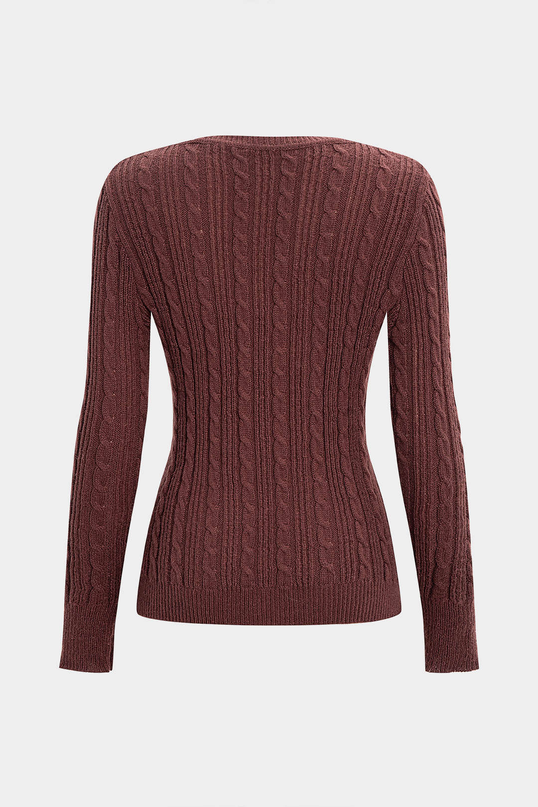 Cable Knit Lace Patchwork V-Neck Long Sleeve Top - Image 2