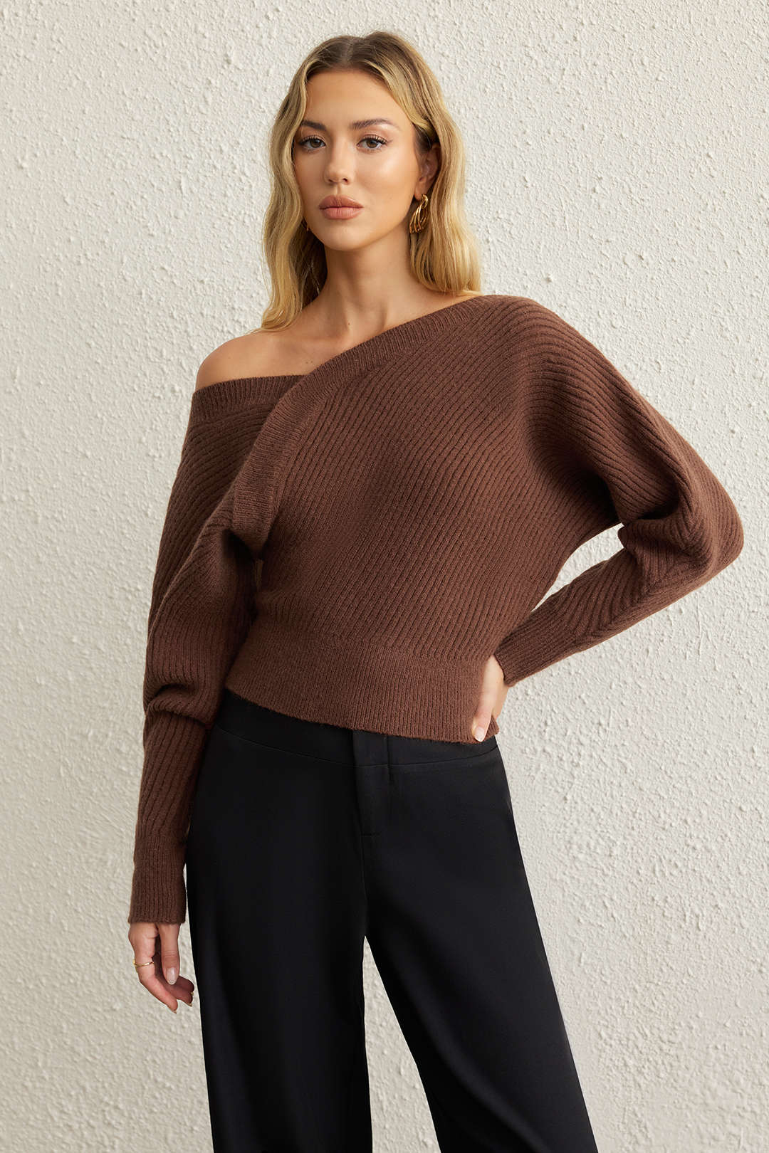 Knit Asymmetrical Ribbed Long-Sleeve Top - Image 5