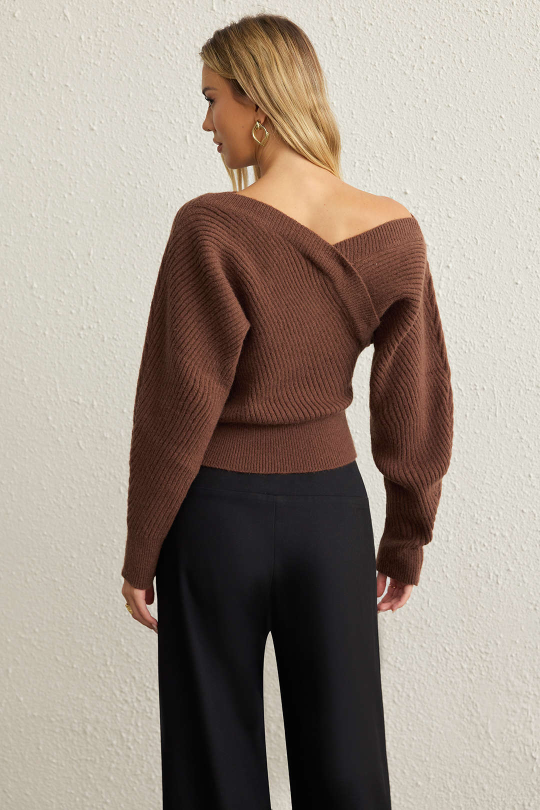 Knit Asymmetrical Ribbed Long-Sleeve Top - Image 8