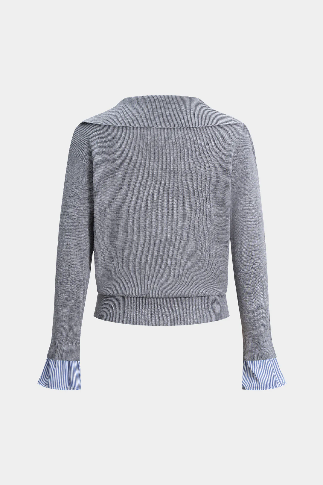 Knit Patchwork V-Neck Long-Sleeve Top - Image 2