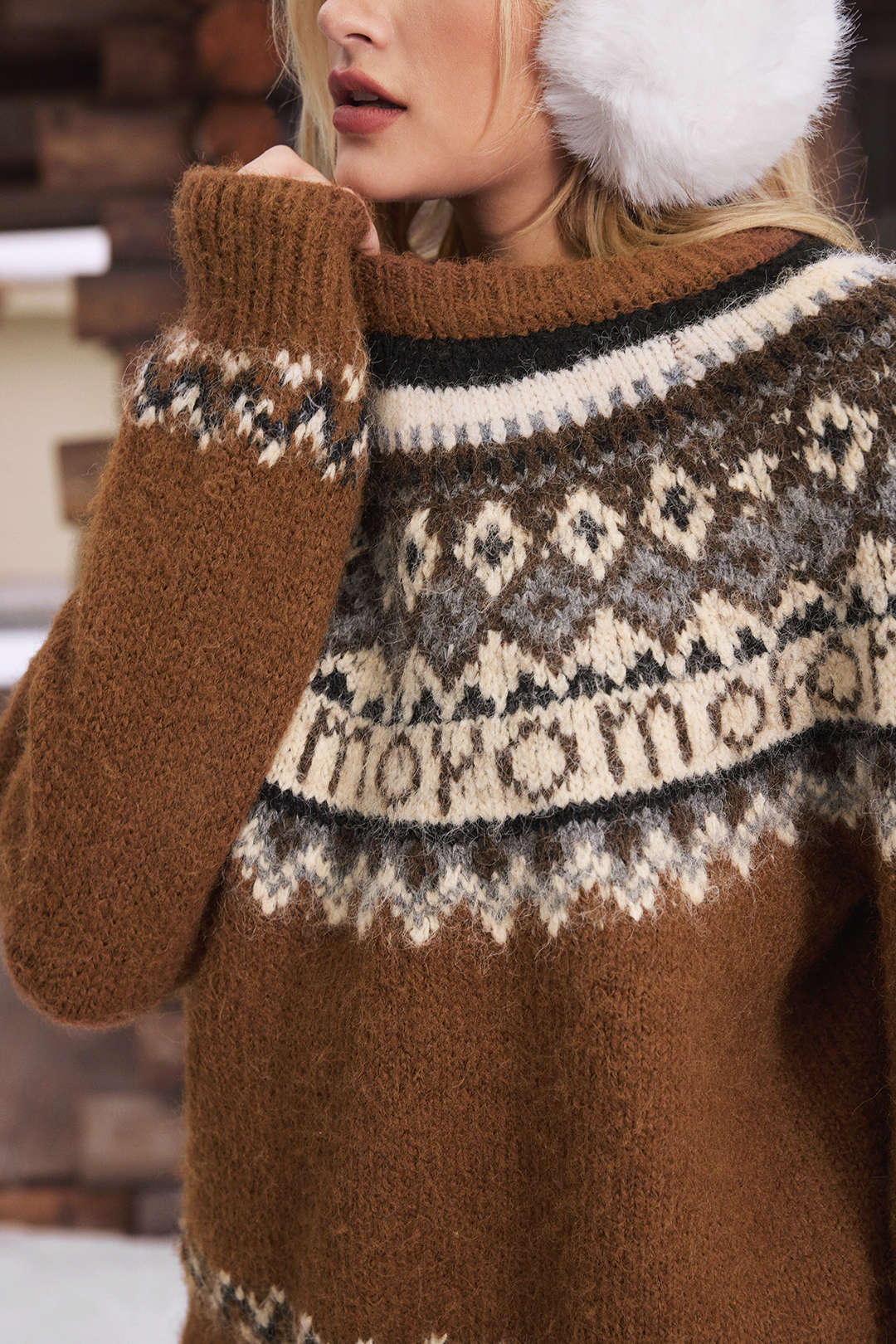 Knit Fluffy Round Neck Long-Sleeve Top - Image 3