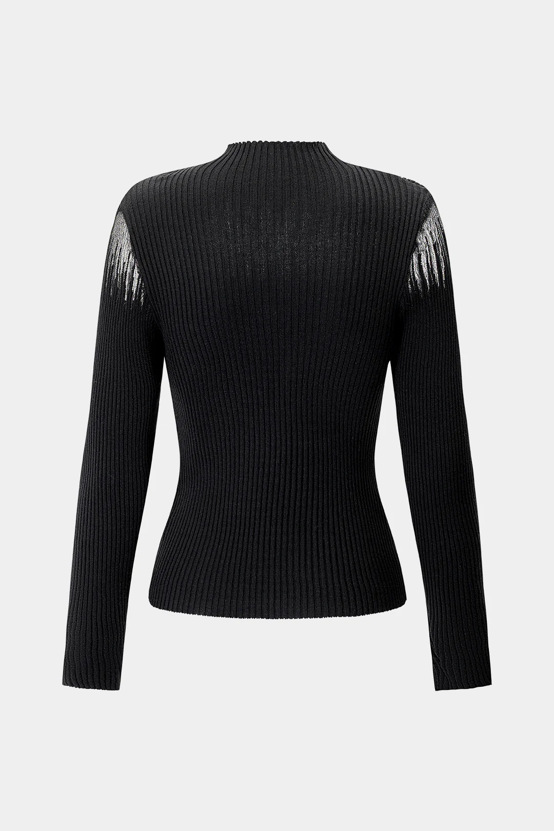Knit Lace Patchwork Mock Neck Long-Sleeve Top - Image 2