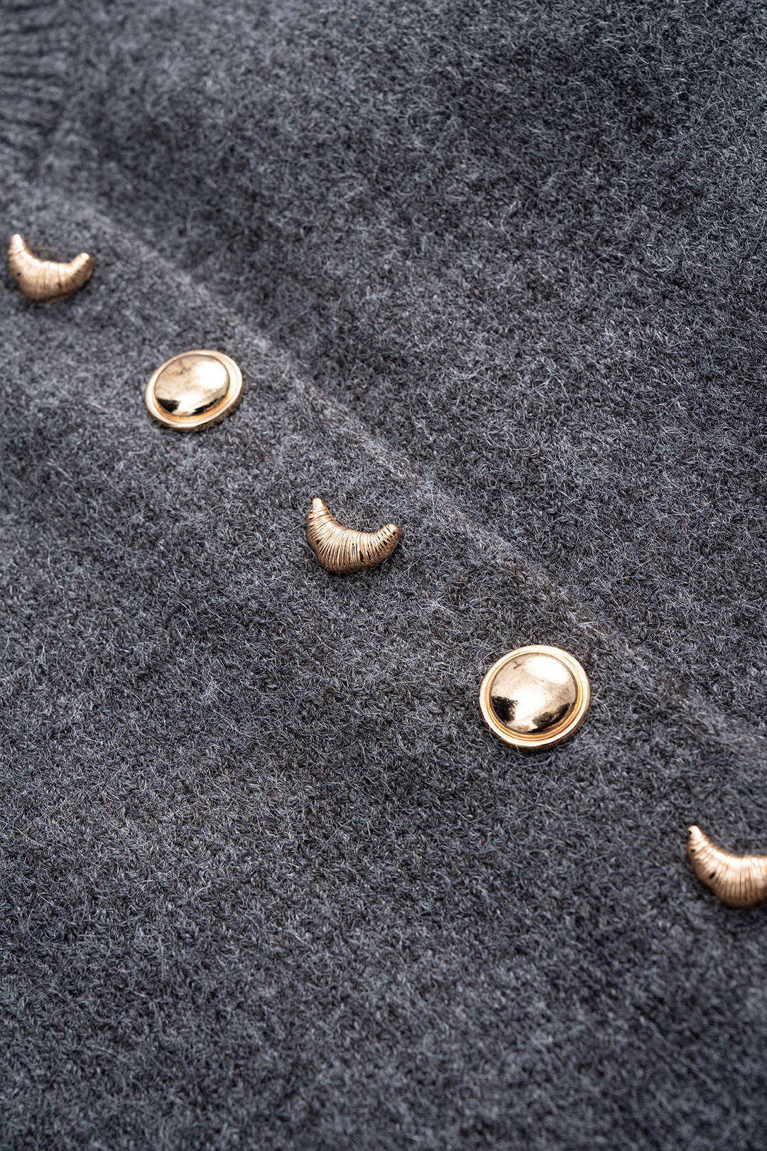 Knit Metallic Irregular Button Long-Sleeve Top With Scarf - Image 3