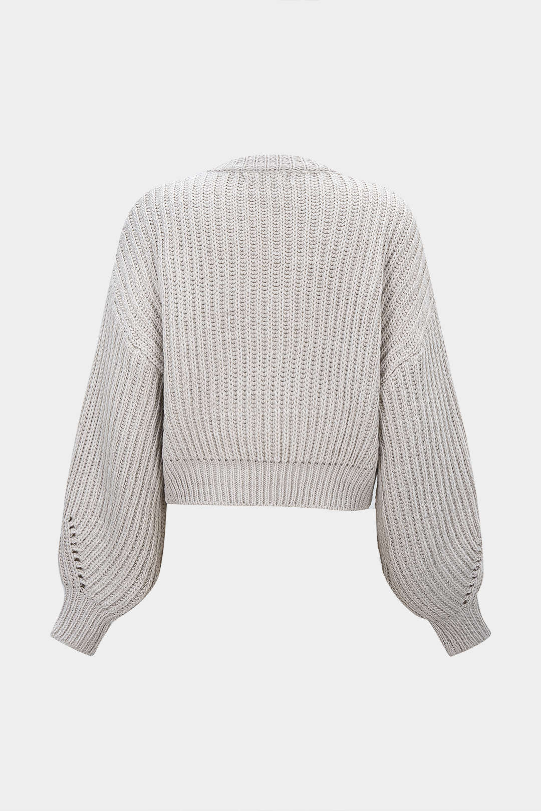 Knit Beaded Decor Round Neck Long-Sleeve Top - Image 3