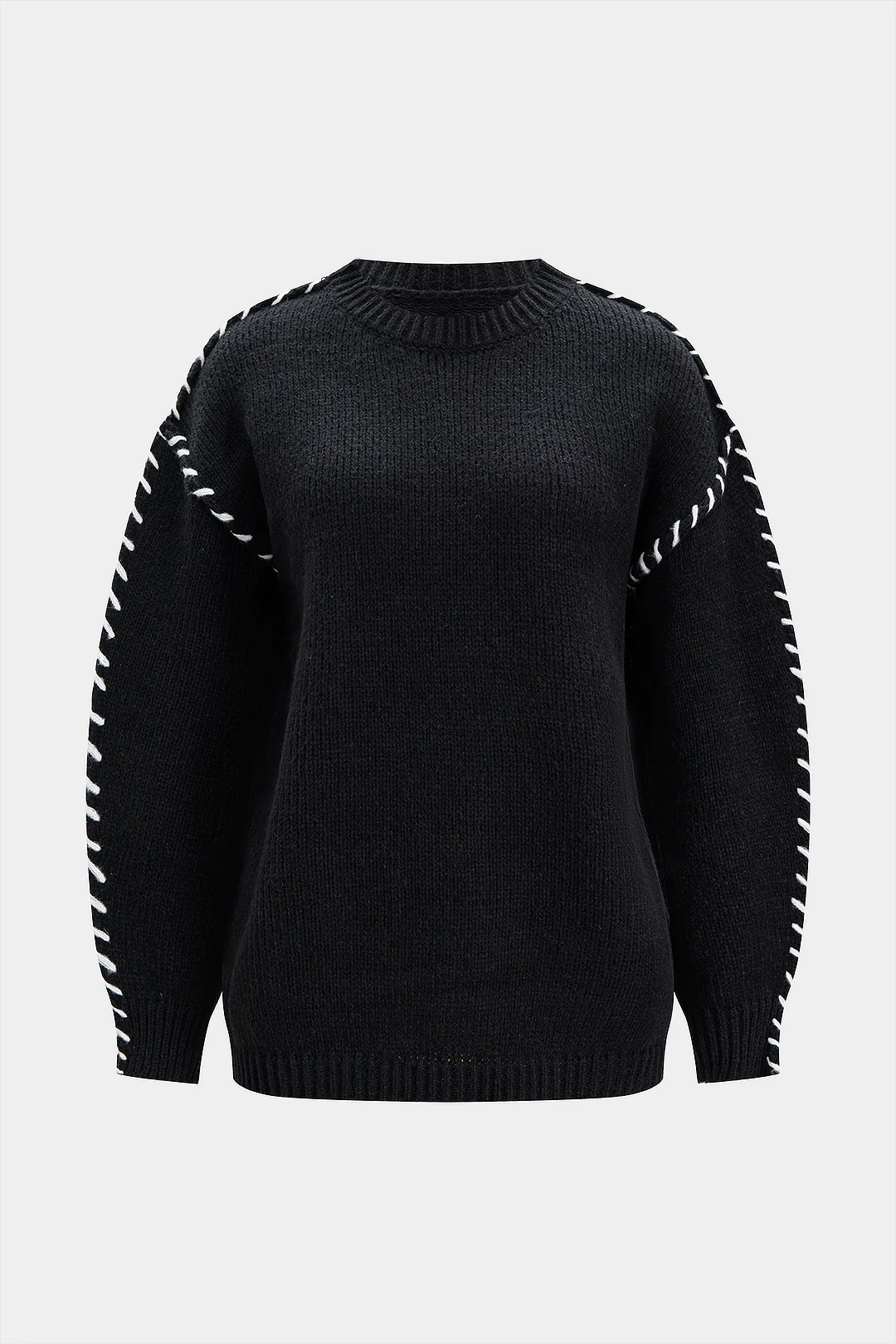 Knit Round Neck Contrast Long-Sleeve Top