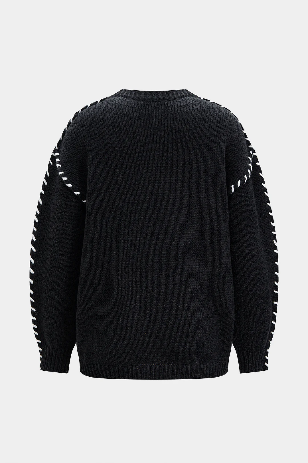 Knit Round Neck Contrast Long-Sleeve Top - Image 2