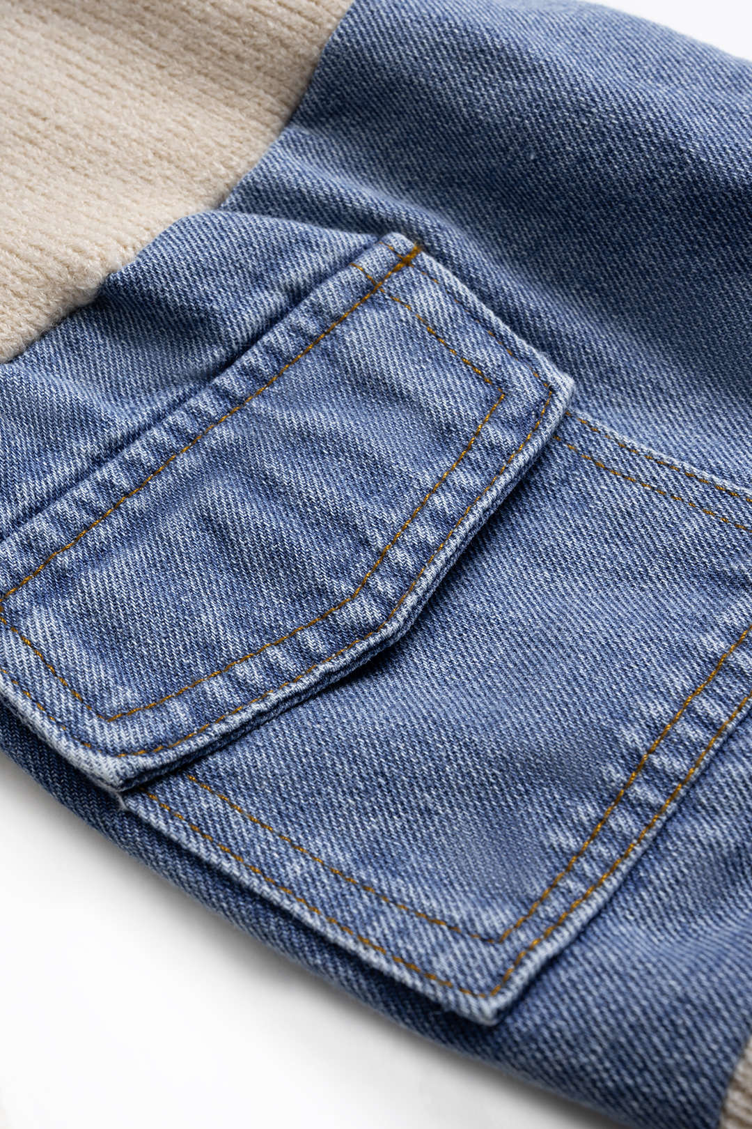 Knit Denim Patchwork Contrast Ribbed Long-Sleeve Top - Image 2
