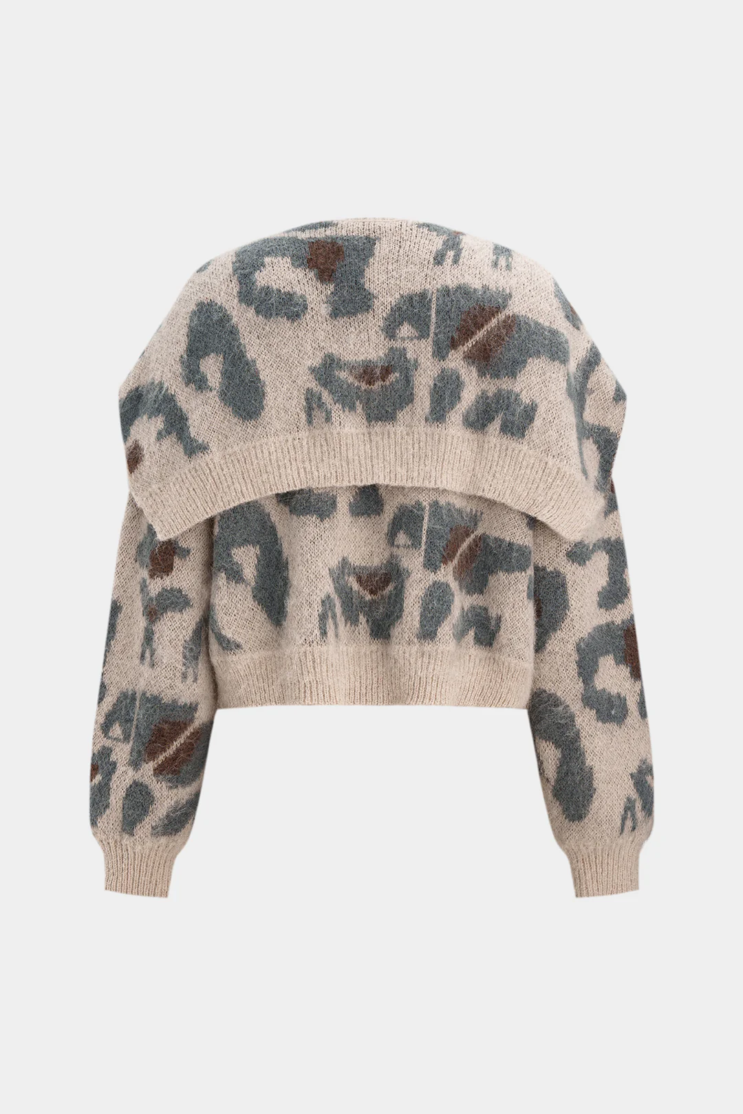 Contrast Abstract Print Knit Long-Sleeve Top With Shawl - Image 2