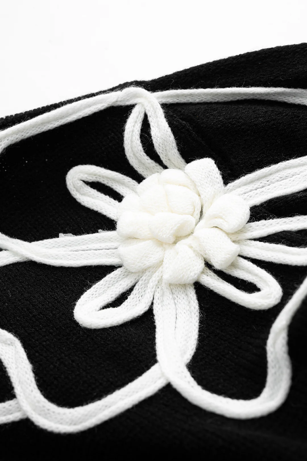 Knit V-Neck Flower Applique Long-Sleeve Top - Image 4