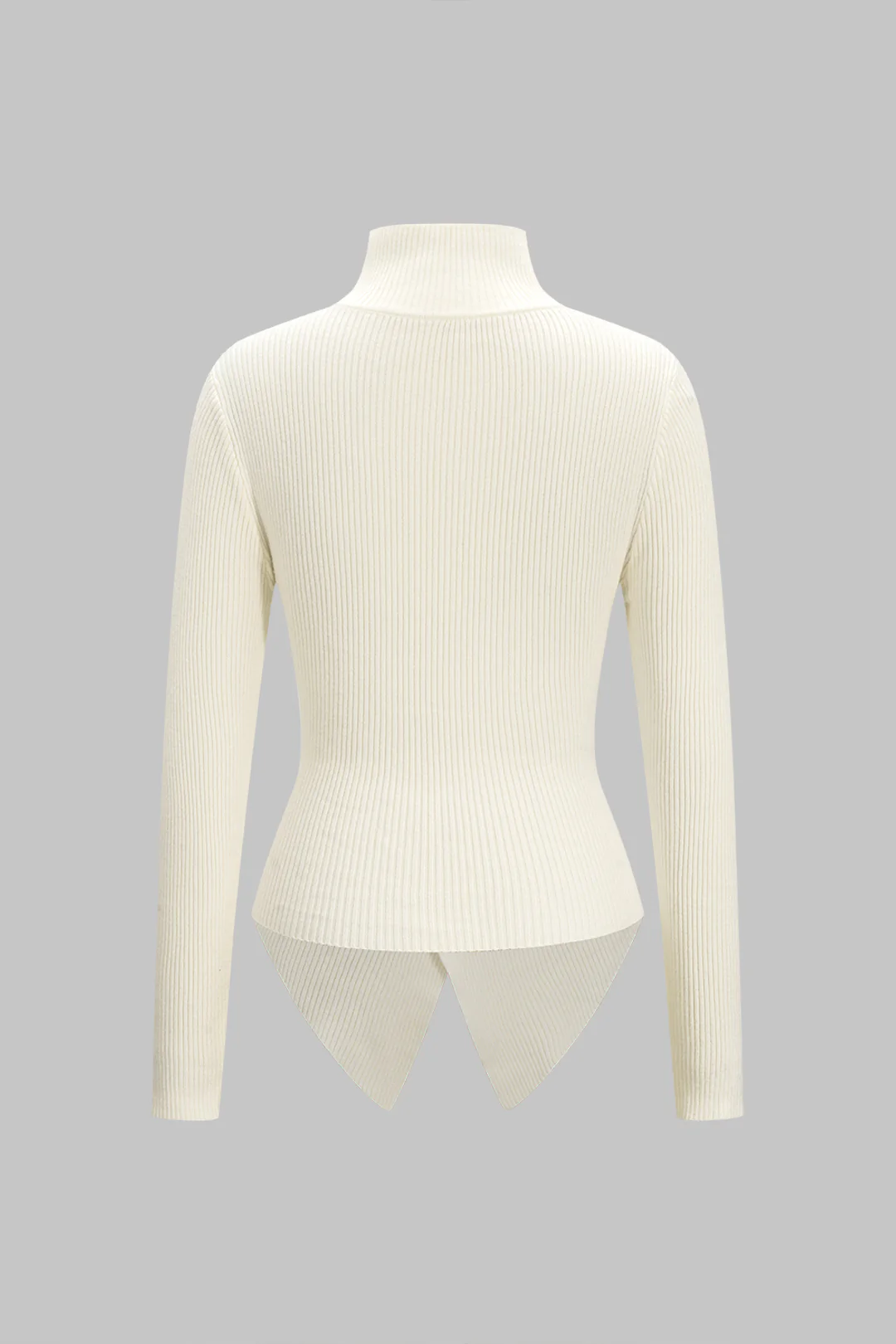 Knit Stand Collar Irregular Button Long-Sleeve Top - Image 2