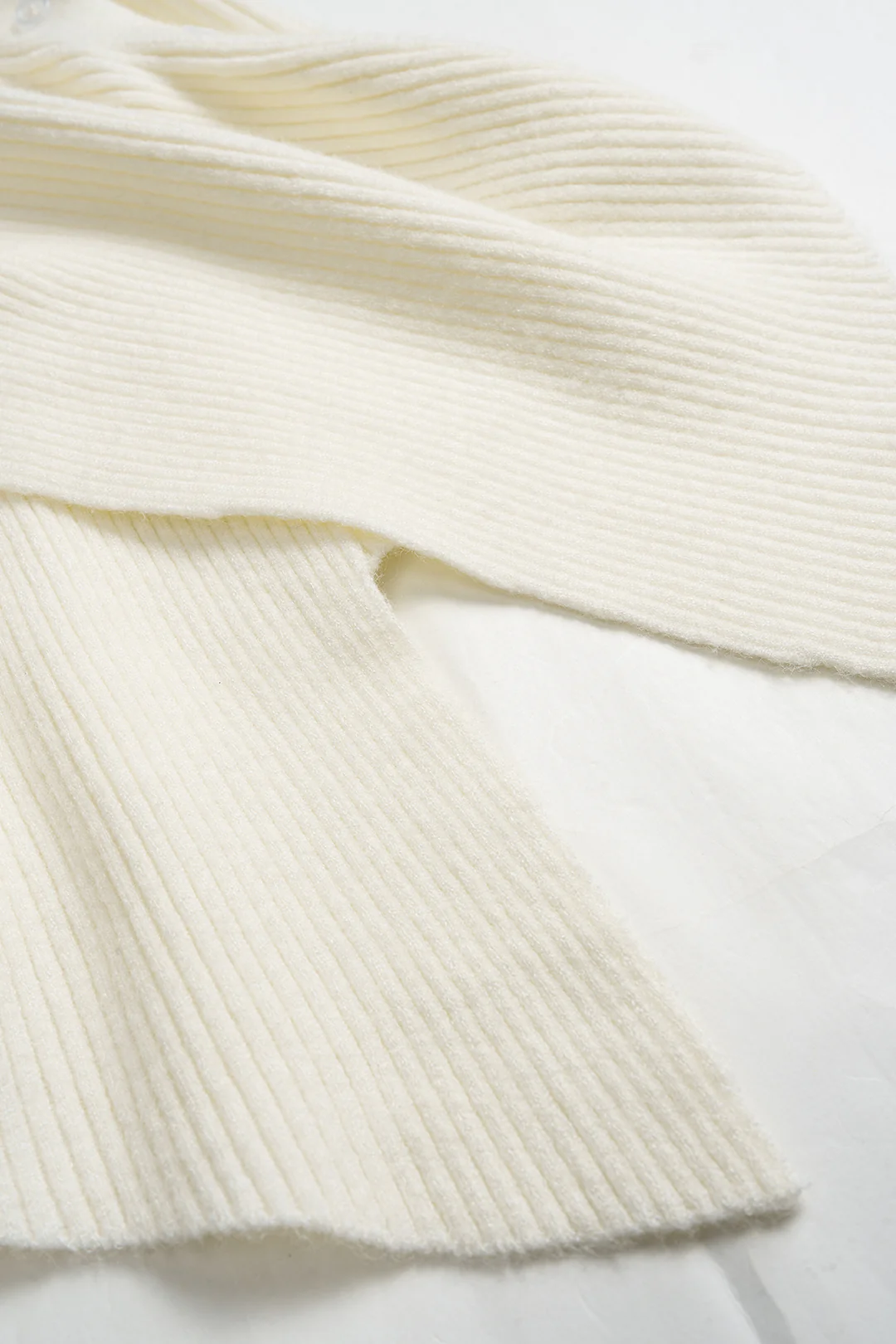 Knit Stand Collar Irregular Button Long-Sleeve Top - Image 4