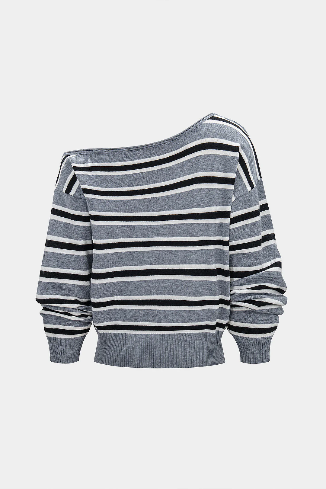 Knit Stripes Contrast Print One Shoulder Long-Sleeve Top - Image 3