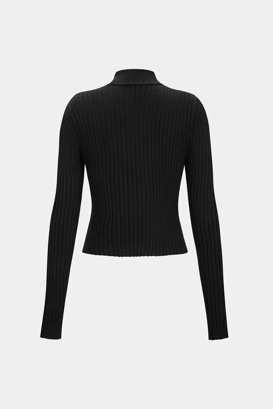 Knit Contrast Zipper Long-Sleeve Top - Image 2