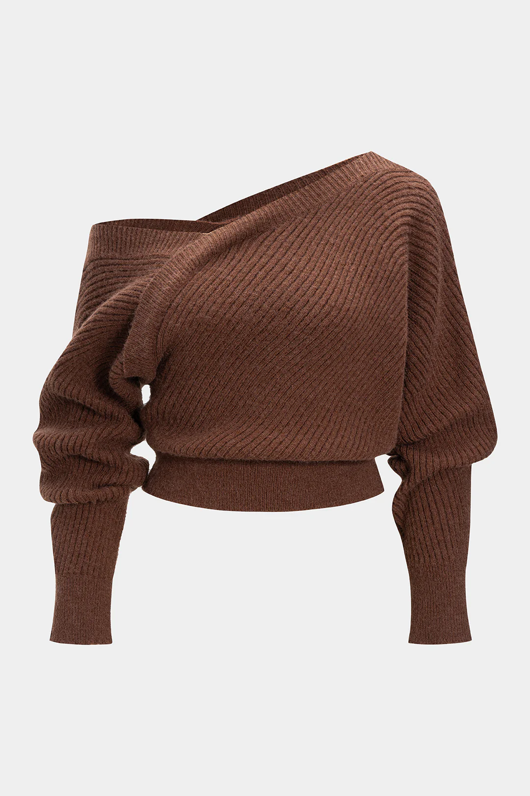 Plus Size Knit Asymmetrical Neck Long-Sleeve Top