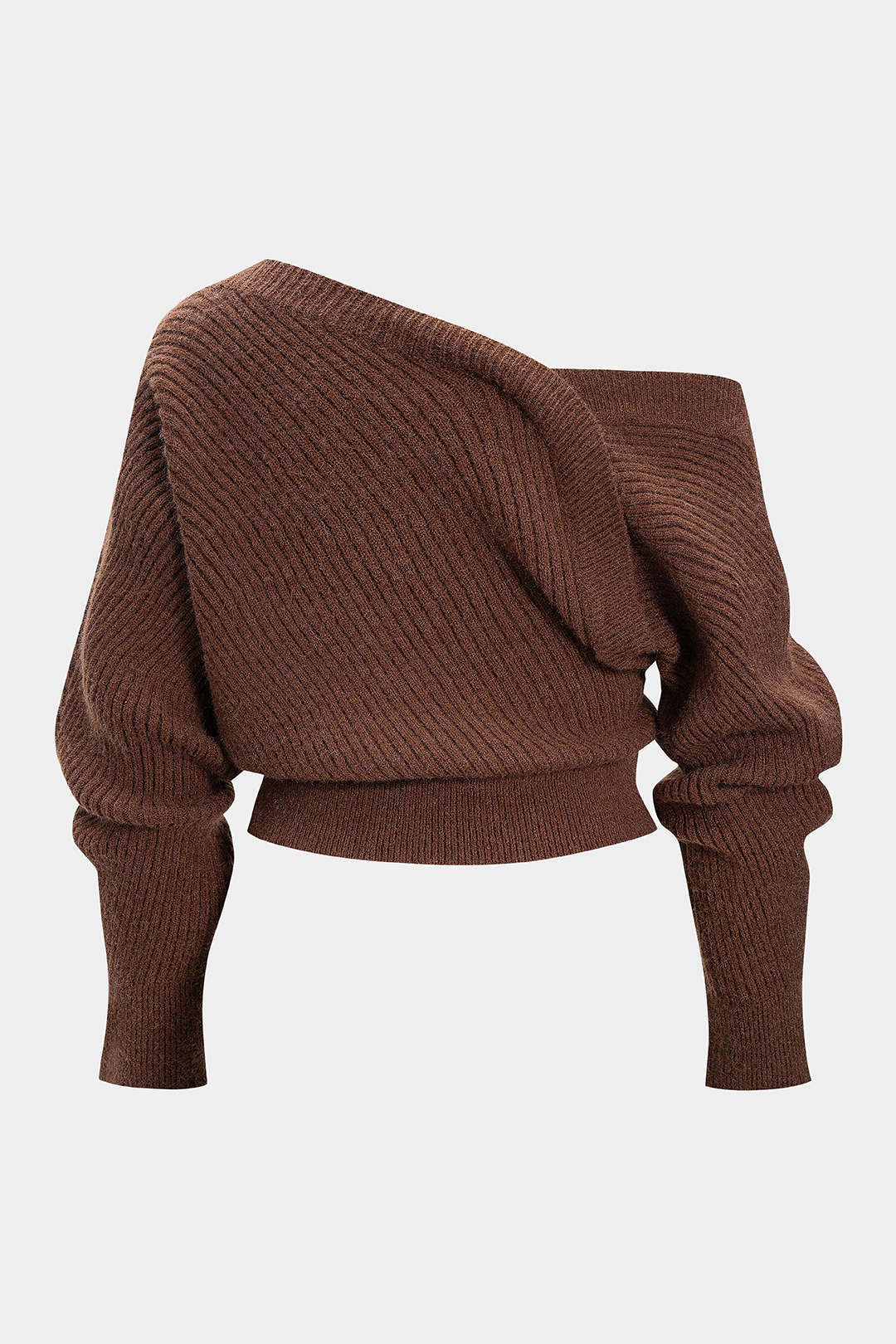 Plus Size Knit Asymmetrical Neck Long-Sleeve Top - Image 2